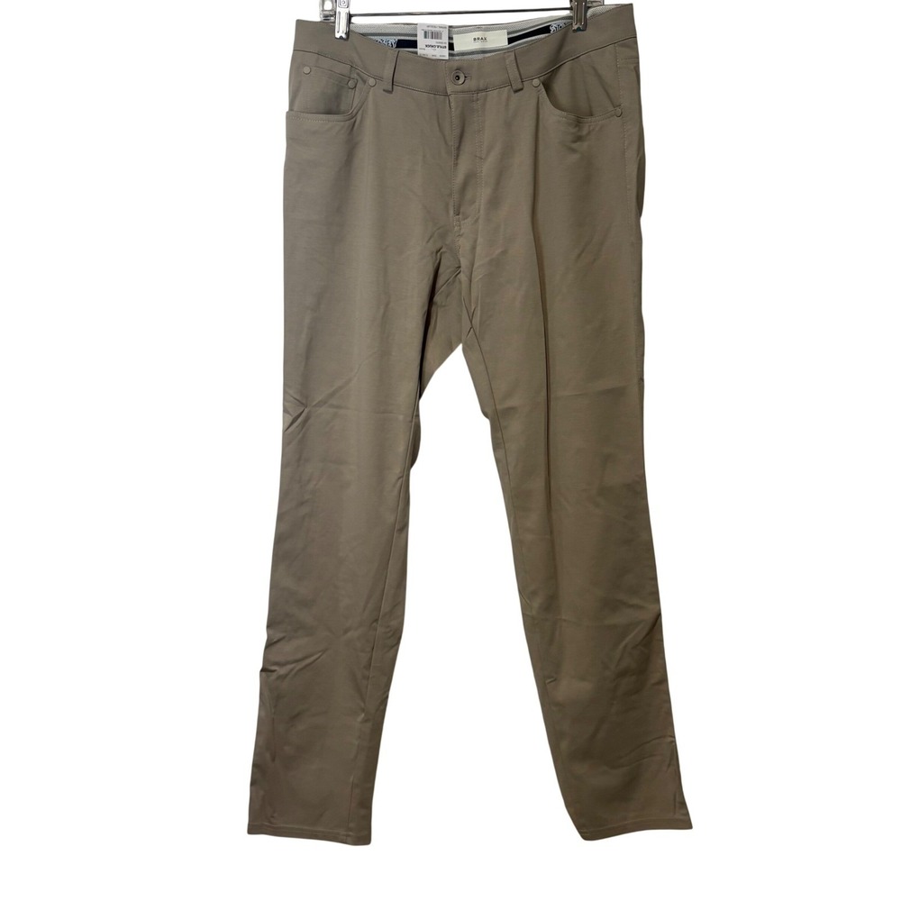 Brax Chuck Pants Mens 36/34 Tan Hi-Flex Jersey Modern Fit 5-Pocket Golf Office